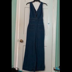 Triangle overall denim jumpsuit